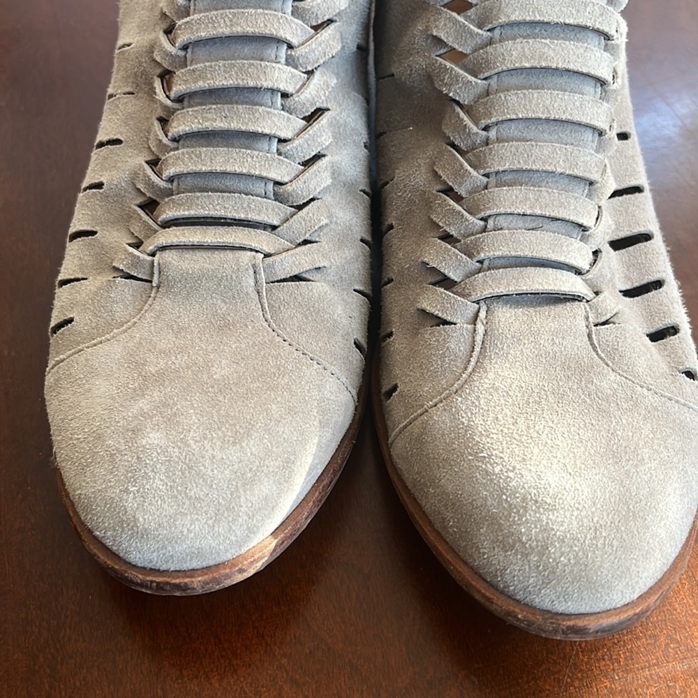 Sam Edelman lazer cutout suede heeled booties. - Picture 7 of 8